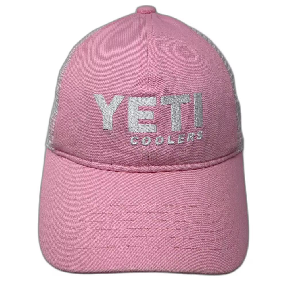 YETI Trucker Hat Pink White Snapback OS Embroidered Coolers Logo Adjustable